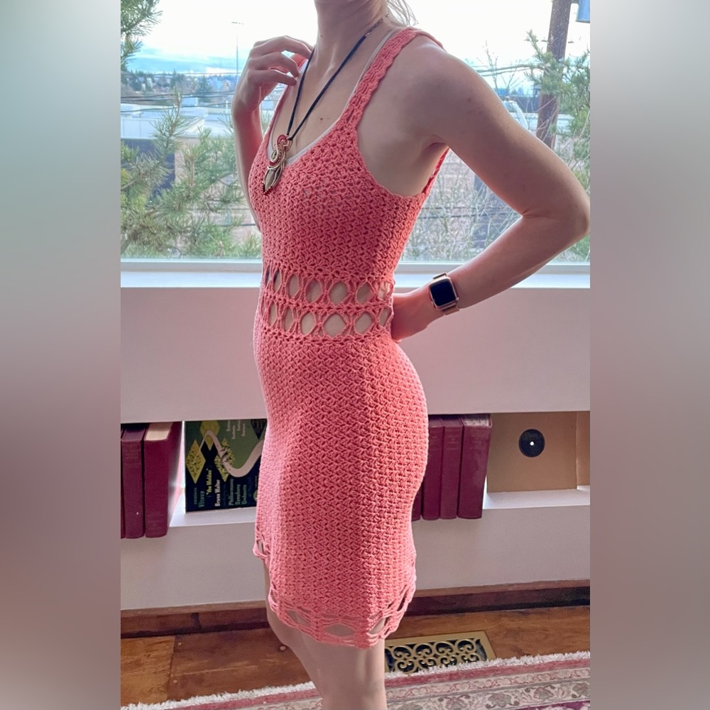 Arnhem crochet cutout dress in coral